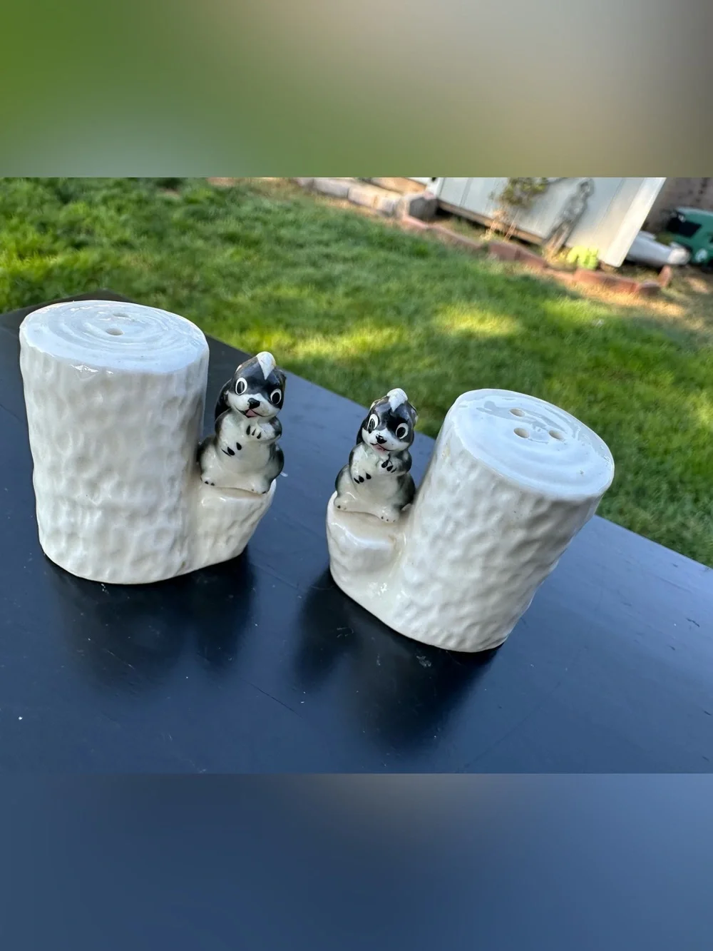 Adorable Vintage Skunk On Tree Salt & Pepper Shakers GS1D23